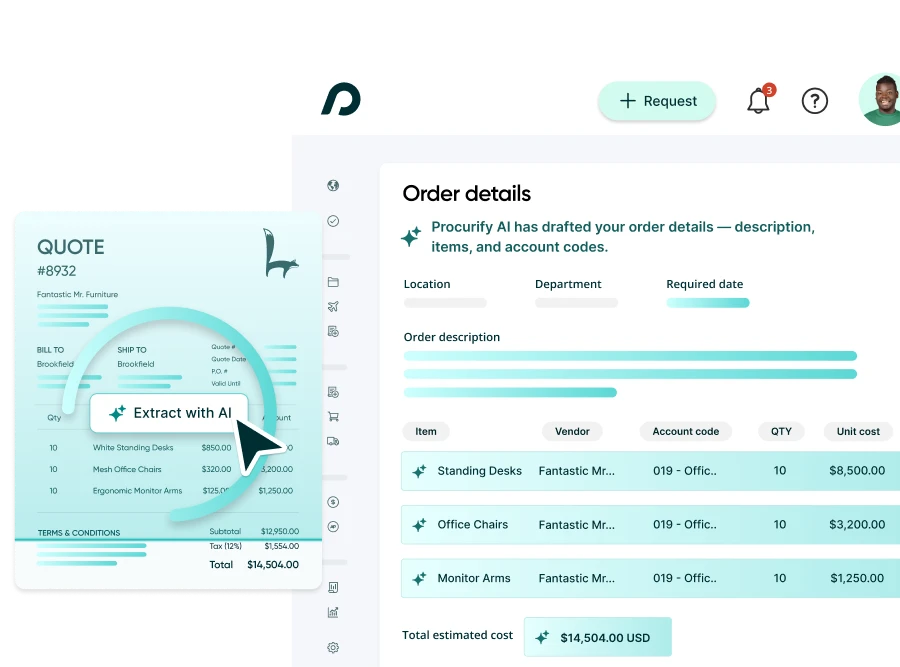 Screenshot: AI-powered procurement software solution​. Intake process