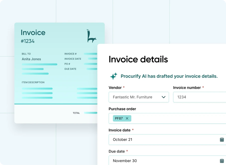 Screenshot: AI-powered procurement software solution​. Intake to pay workflows - invoice scan