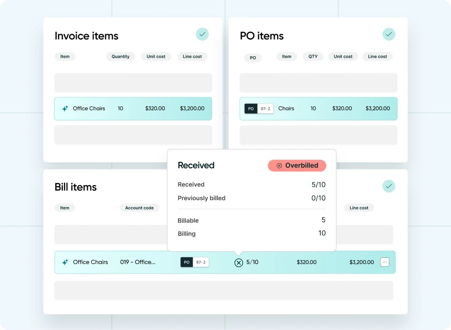 Screenshot: AI-powered procurement software solution​. Three way matching