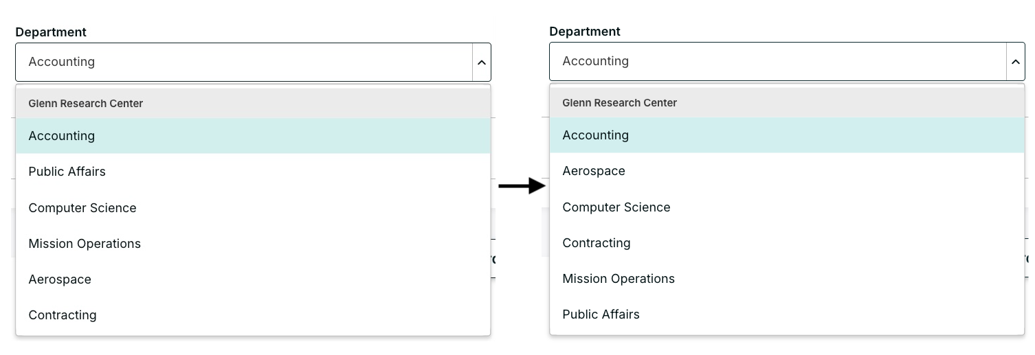 Department dropdowns are now sorted alphabetically